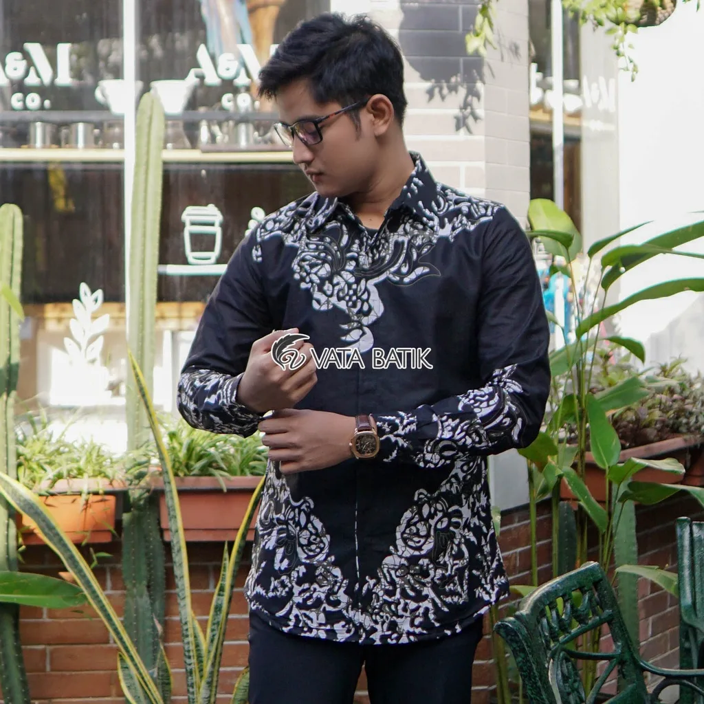 Foto 4 KEMEJA BATIK PRIA LENGAN PANJANG SLIMFIT KATUN PRINTING HEM BAJU SERAGAM KANTOR MO…