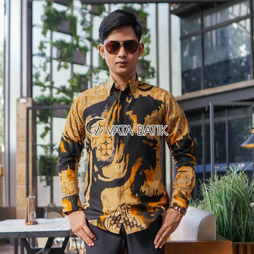 KEMEJA BATIK PRIA LENGAN PANJANG SLIMFIT KATUN PRINTING HEM BAJU SERAGAM KANTOR MODERN VATA06P22L Slimfit Furing VATABATIK