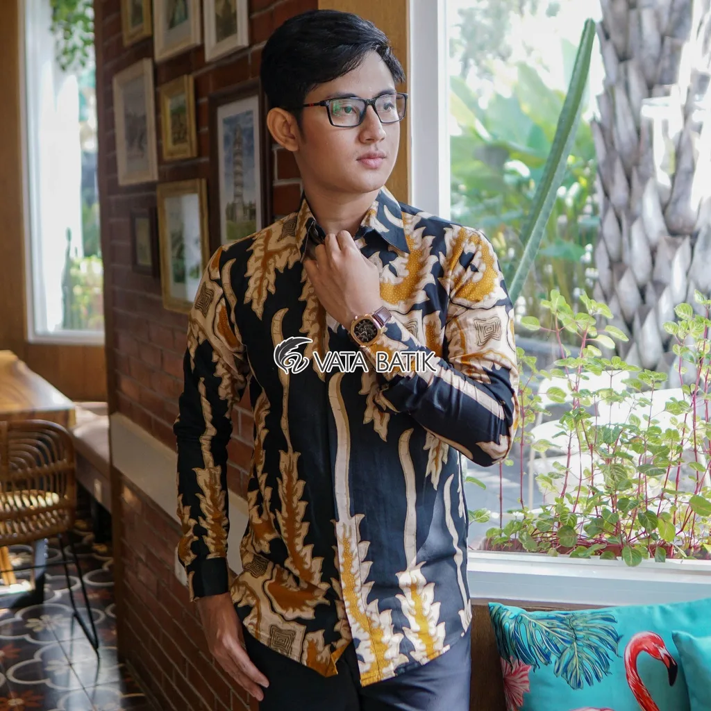 Foto 5 KEMEJA BATIK PRIA LENGAN PANJANG SLIMFIT KATUN PRINTING HEM BAJU SERAGAM KANTOR MO…