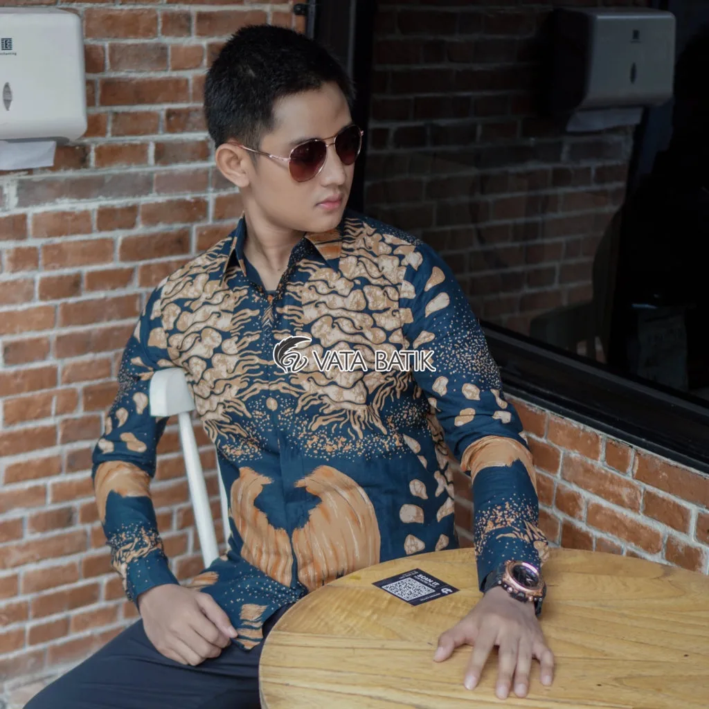 Foto 4 KEMEJA BATIK PRIA LENGAN PANJANG SLIMFIT KATUN PRINTING HEM BAJU SERAGAM KANTOR MO…