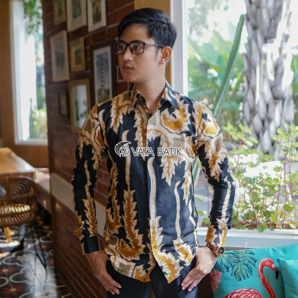 Foto 4 KEMEJA BATIK PRIA LENGAN PANJANG SLIMFIT KATUN PRINTING HEM BAJU SERAGAM KANTOR MO…