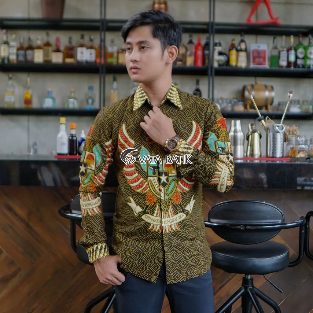 Foto 7 KEMEJA BATIK PRIA GARUDA PANCASILA LENGAN PANJANG SLIMFIT KATUN PRINTING HEM BAJU …