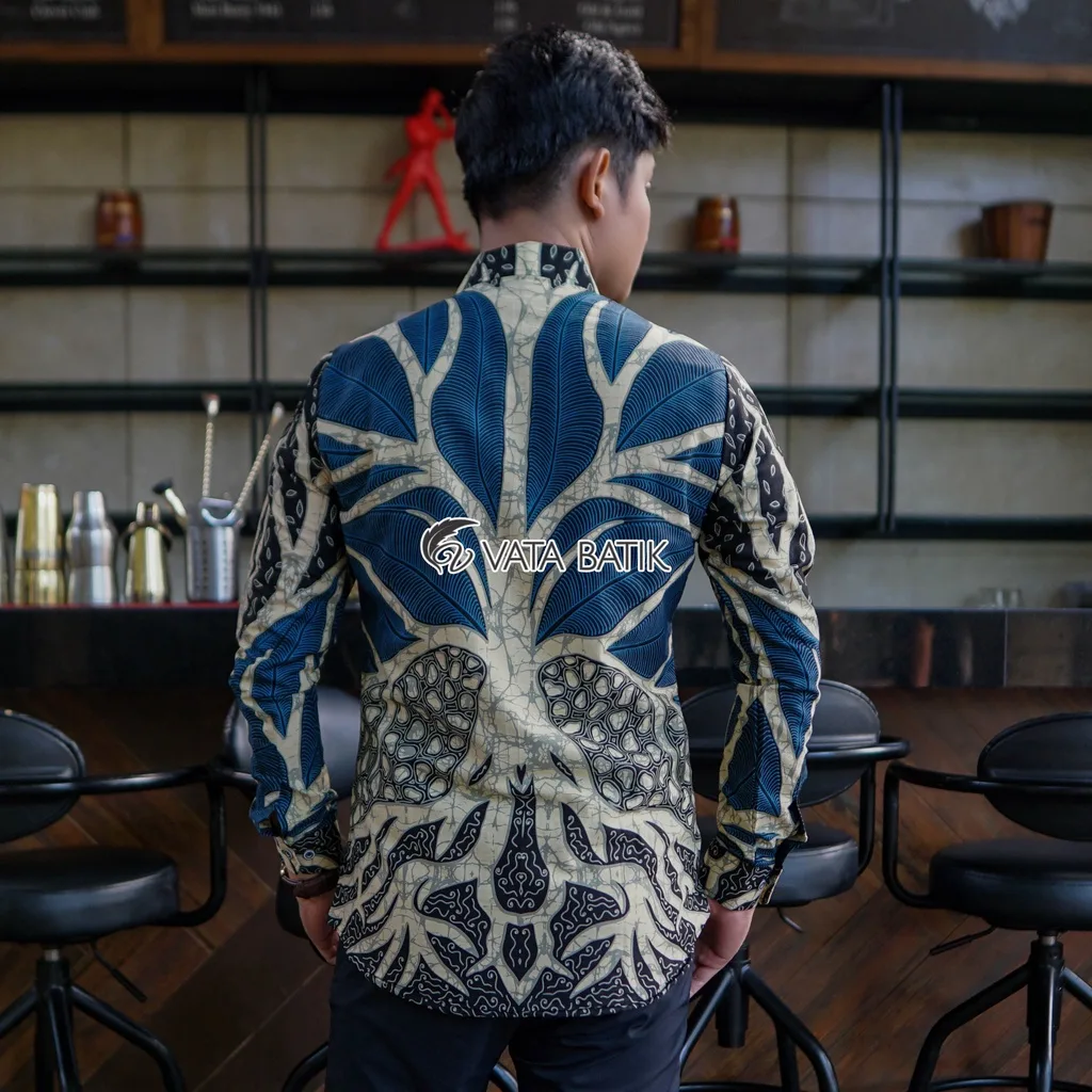 Foto 3 KEMEJA BATIK PRIA LENGAN PANJANG SLIMFIT KATUN PRINTING HEM BAJU SERAGAM KANTOR MO…