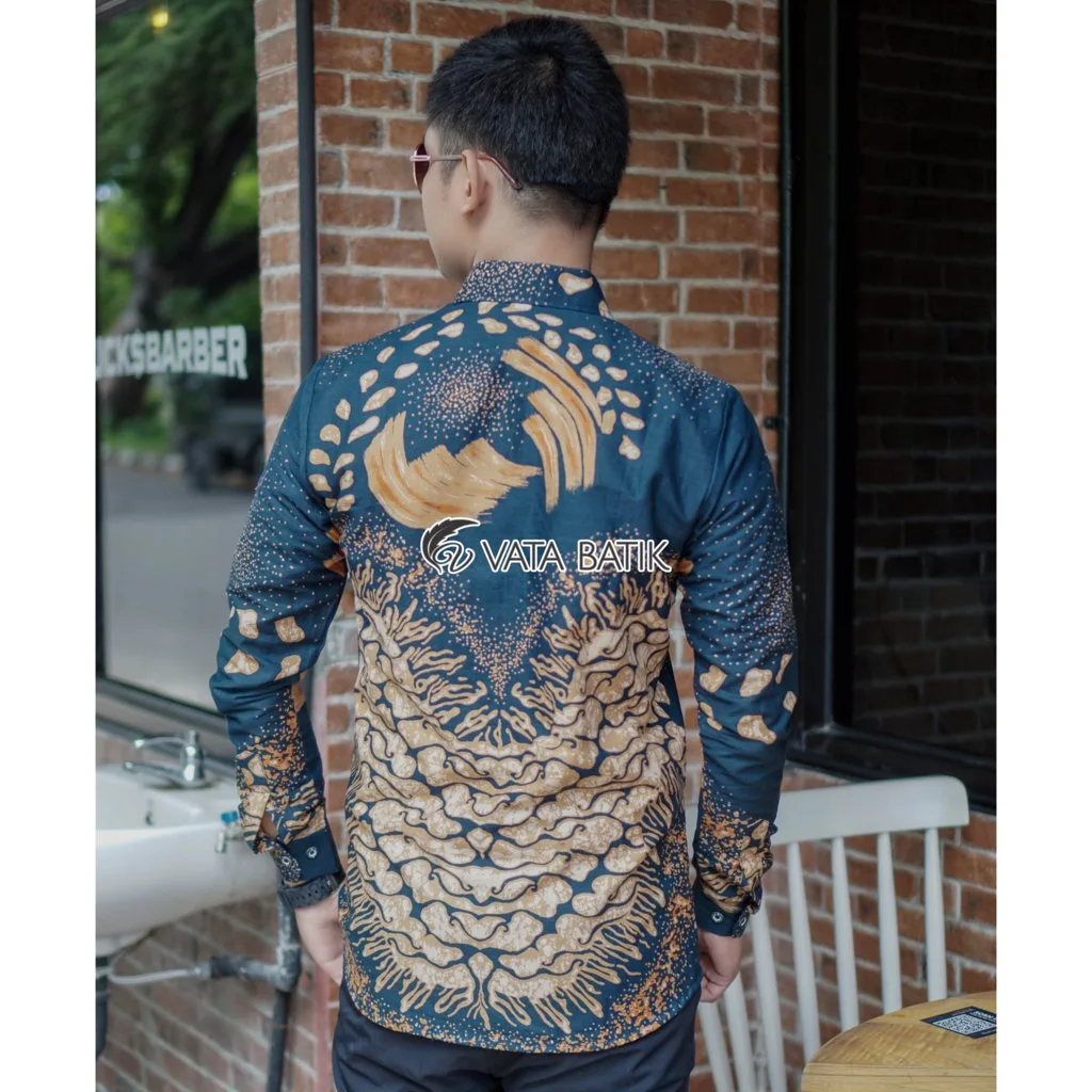 Foto 5 KEMEJA BATIK PRIA LENGAN PANJANG SLIMFIT KATUN PRINTING HEM BAJU SERAGAM KANTOR MO…