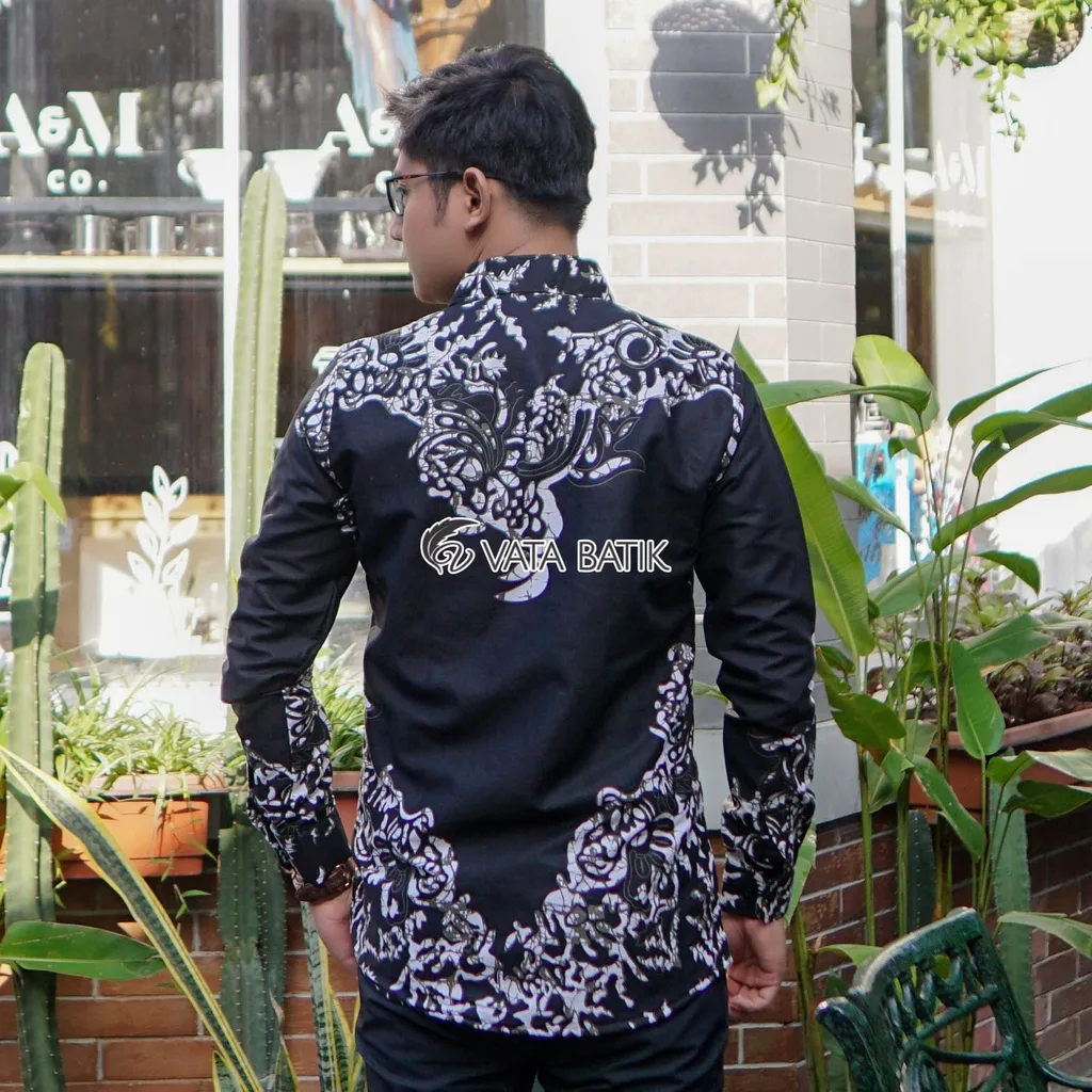 Foto 3 KEMEJA BATIK PRIA LENGAN PANJANG SLIMFIT KATUN PRINTING HEM BAJU SERAGAM KANTOR MO…