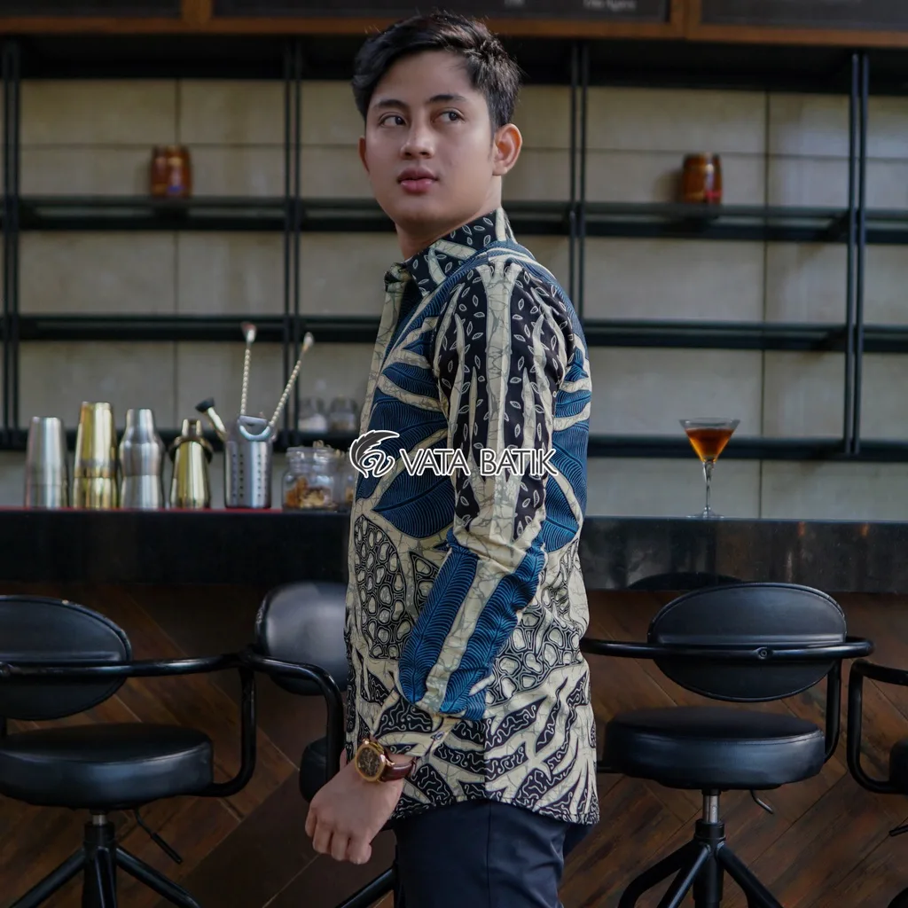 Foto 2 KEMEJA BATIK PRIA LENGAN PANJANG SLIMFIT KATUN PRINTING HEM BAJU SERAGAM KANTOR MO…