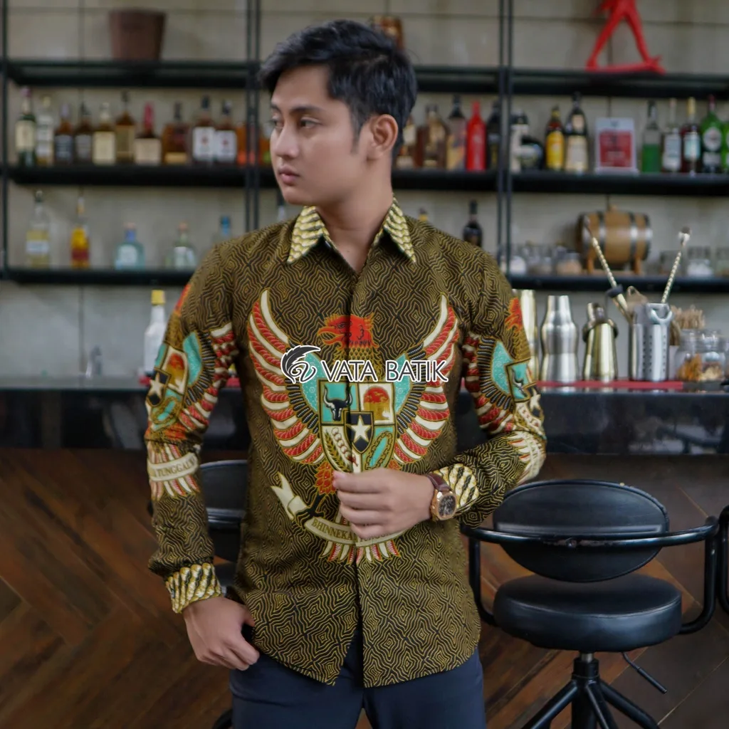 Foto 5 KEMEJA BATIK PRIA GARUDA PANCASILA LENGAN PANJANG SLIMFIT KATUN PRINTING HEM BAJU …