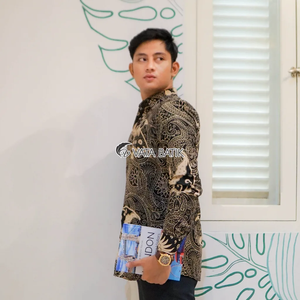 Foto 3 KEMEJA BATIK PRIA LENGAN PANJANG SLIMFIT KATUN PRINTING HEM BAJU SERAGAM KANTOR MO…