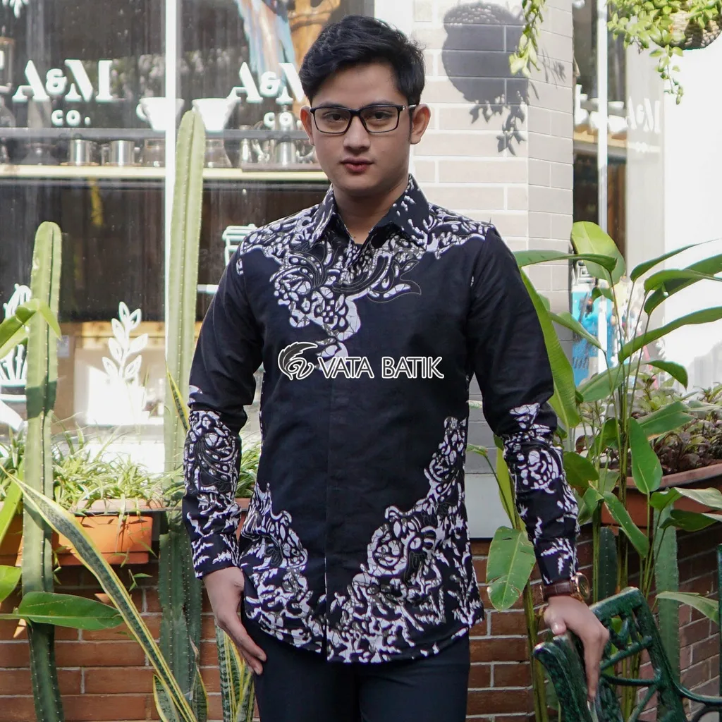 KEMEJA BATIK PRIA LENGAN PANJANG SLIMFIT KATUN PRINTING HEM BAJU SERAGAM KANTOR MODERN VATA06P22C Slimfit Furing VATABATIK