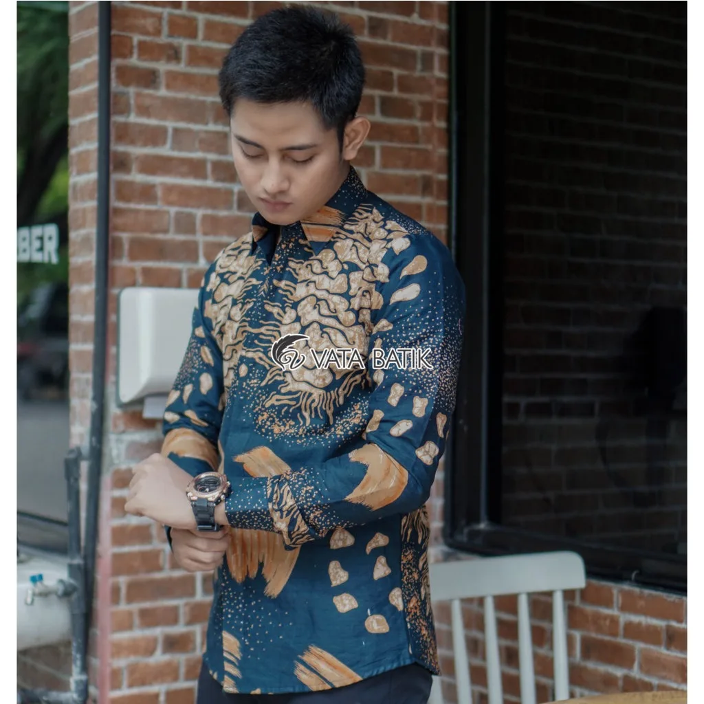 Foto 2 KEMEJA BATIK PRIA LENGAN PANJANG SLIMFIT KATUN PRINTING HEM BAJU SERAGAM KANTOR MO…