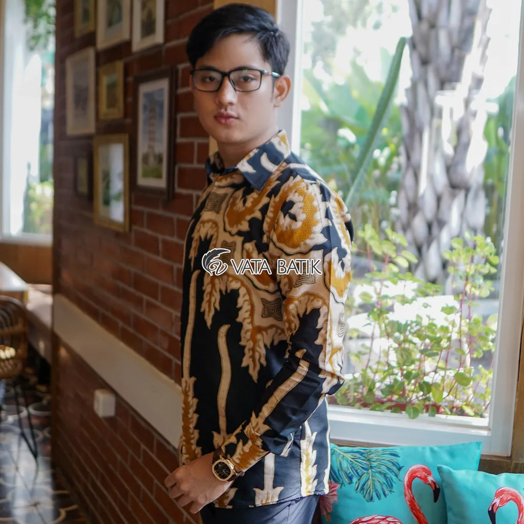 Foto 2 KEMEJA BATIK PRIA LENGAN PANJANG SLIMFIT KATUN PRINTING HEM BAJU SERAGAM KANTOR MO…